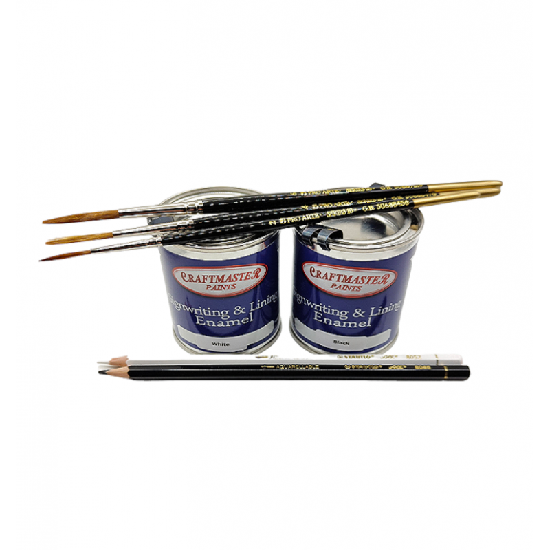 beginner kit with 2 alphanamel paints + 3  brushes - stds kustom aerography